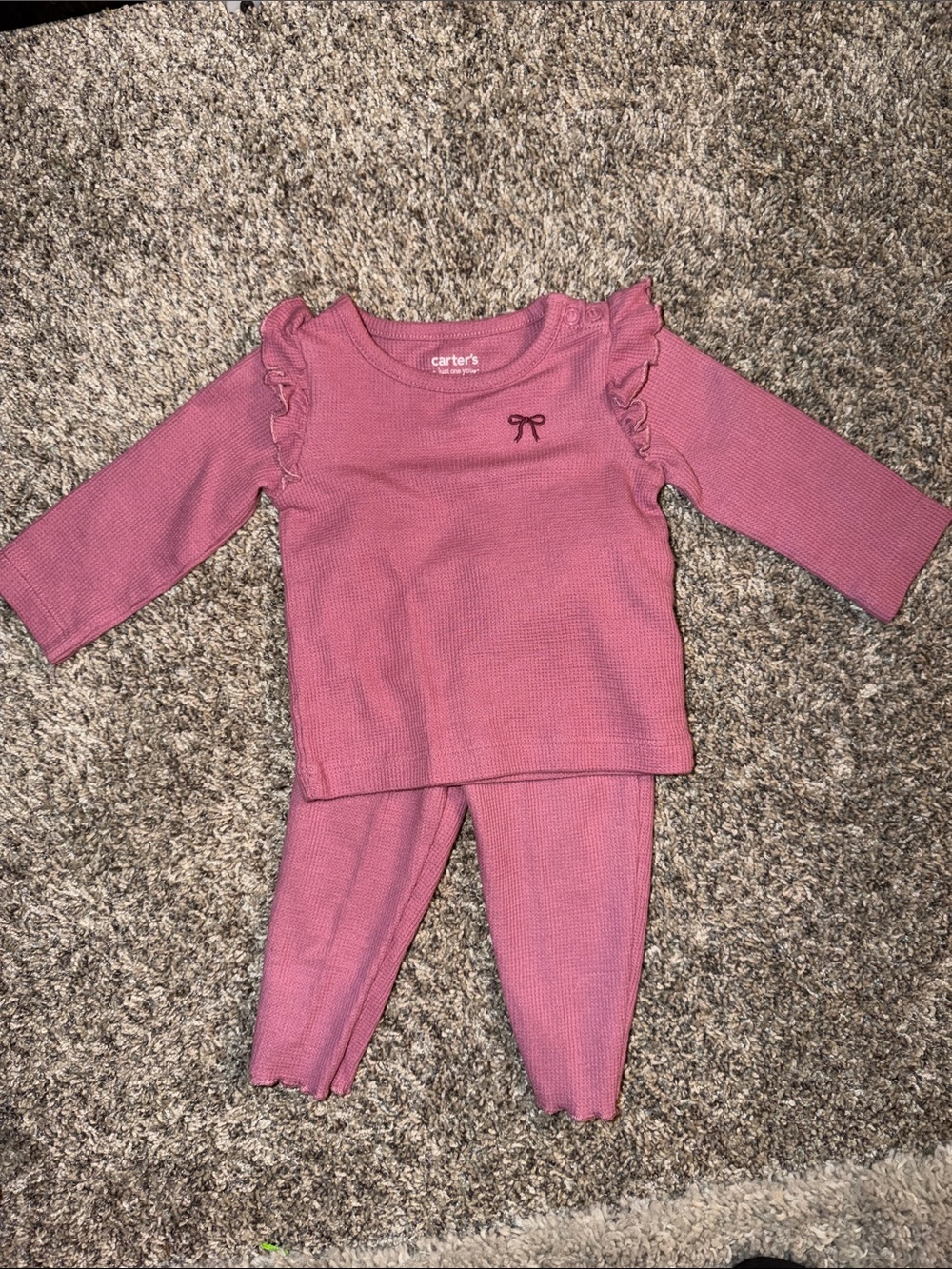 Carter's Rose Pink Ruffle Sleeve Waffle-Knit Set
